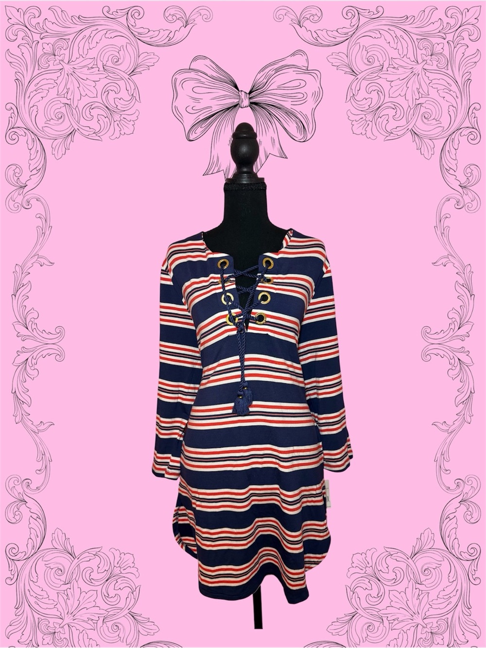La Blanca Navy Red and White Striped Lace-Up Tunic
